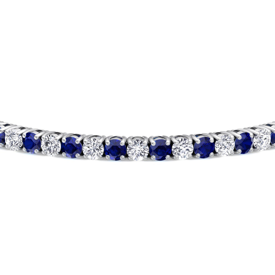 Natural Diamond & Sapphire Tennis Bracelet White Gold Closeup