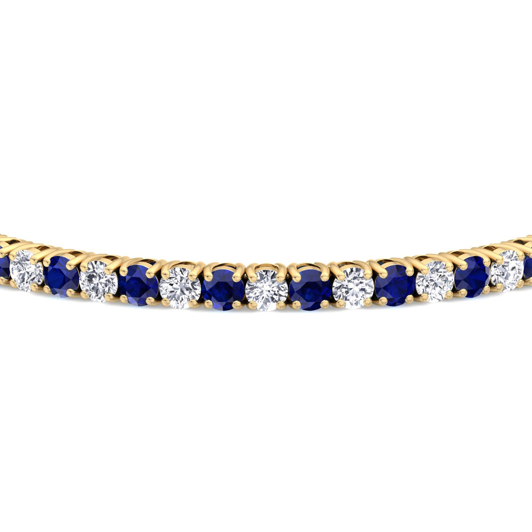 Natural Diamond & Sapphire Tennis Bracelet Yellow Gold Close up
