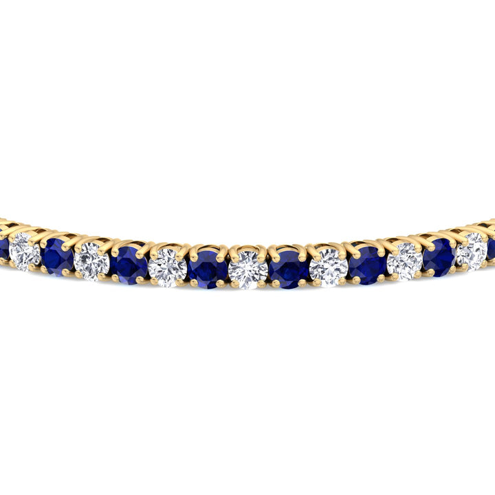 Natural Diamond & Sapphire Tennis Bracelet Yellow Gold Close up