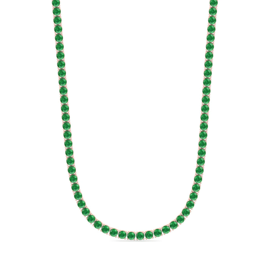 Natural Green Emerald Tennis Necklace 14K Rose Gold
