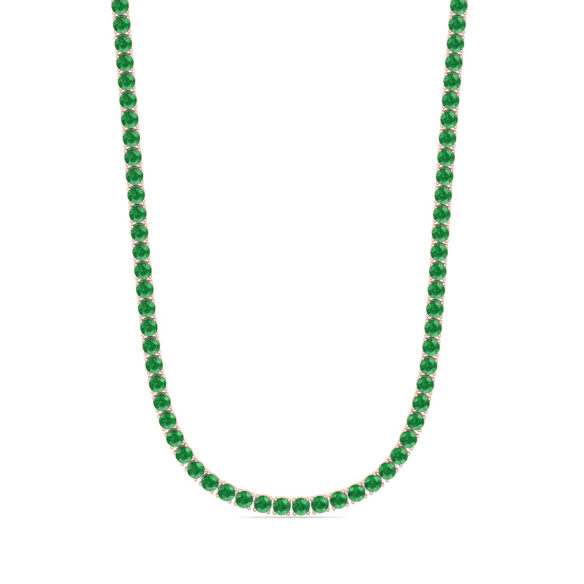 Natural Green Emerald Tennis Necklace 14K Rose Gold