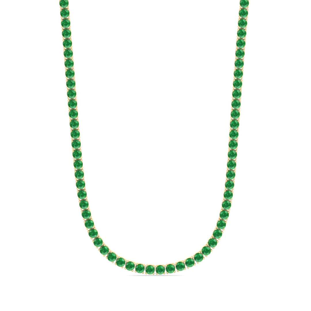 Natural Green Emerald Tennis Necklace Yellow Gold