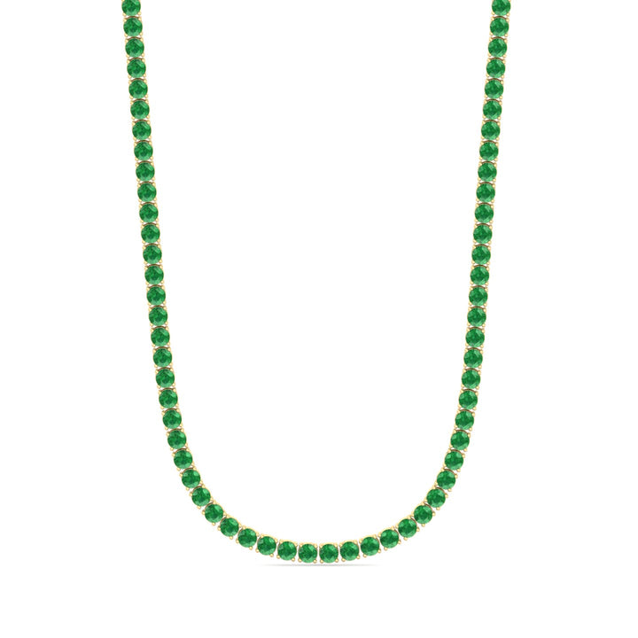 Natural Green Emerald Tennis Necklace Yellow Gold