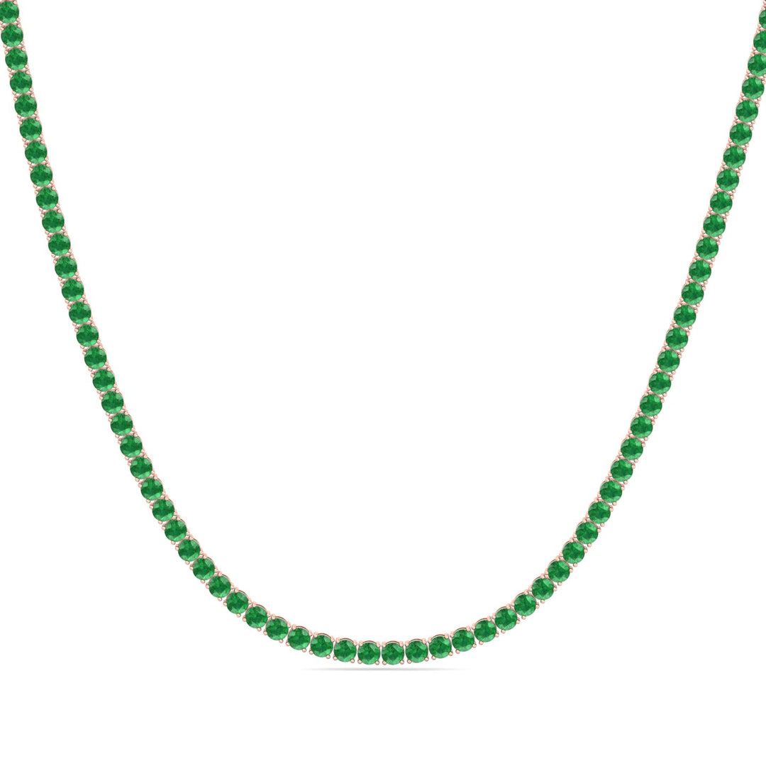 Natural Green Emerald Tennis Necklace Rose, Stretched