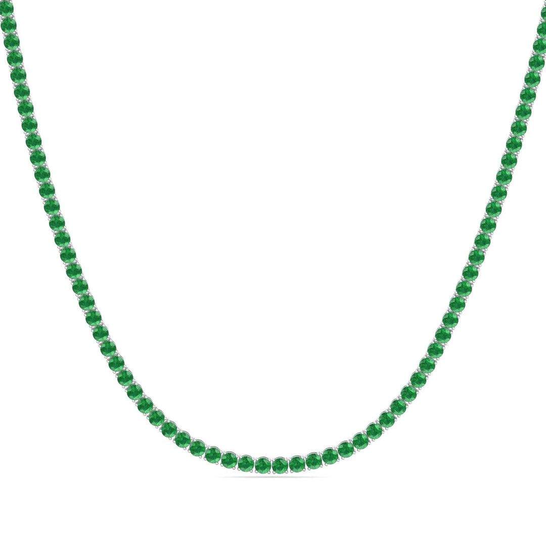 Natural Green Emerald Tennis Necklace White Gold-Stretched