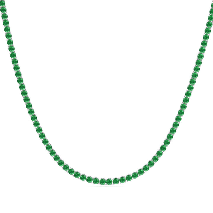 Natural Green Emerald Tennis Necklace White Gold-Stretched