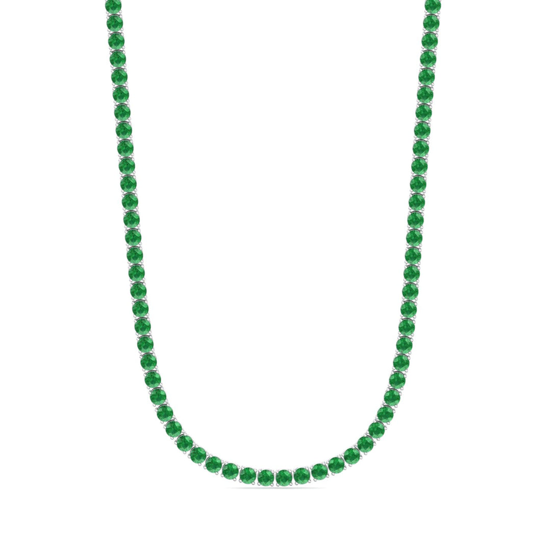 Natural Green Emerald Tennis Necklace White Gold