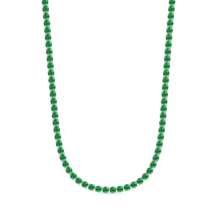Natural Green Emerald Tennis Necklace White Gold