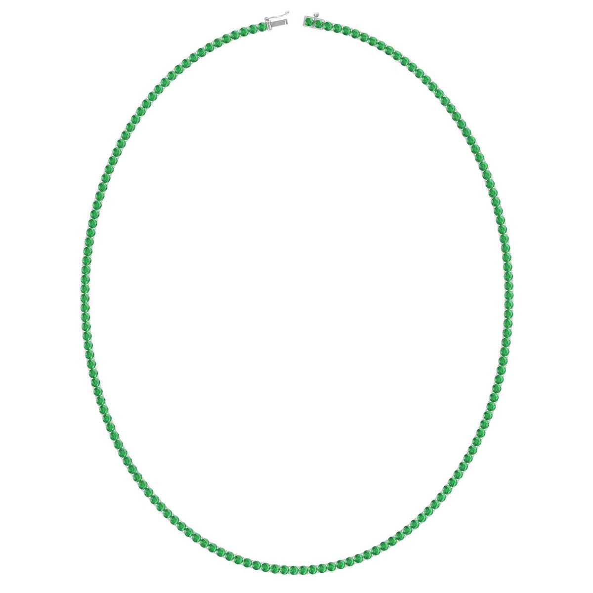 Natural Green Emerald Tennis Necklace White, Profile