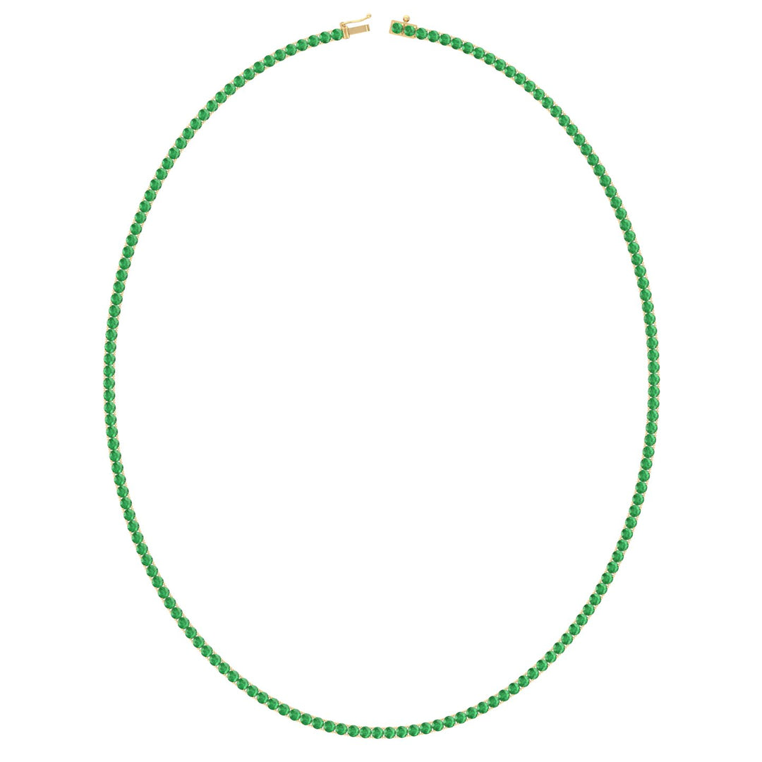 Natural Green Emerald Tennis Necklace Yellow Gold, Profile