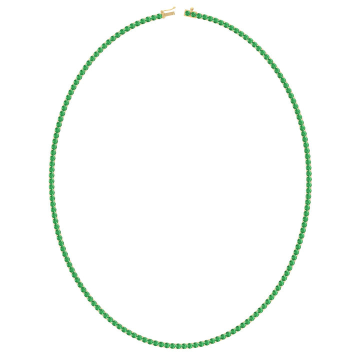 Natural Green Emerald Tennis Necklace Yellow Gold, Profile