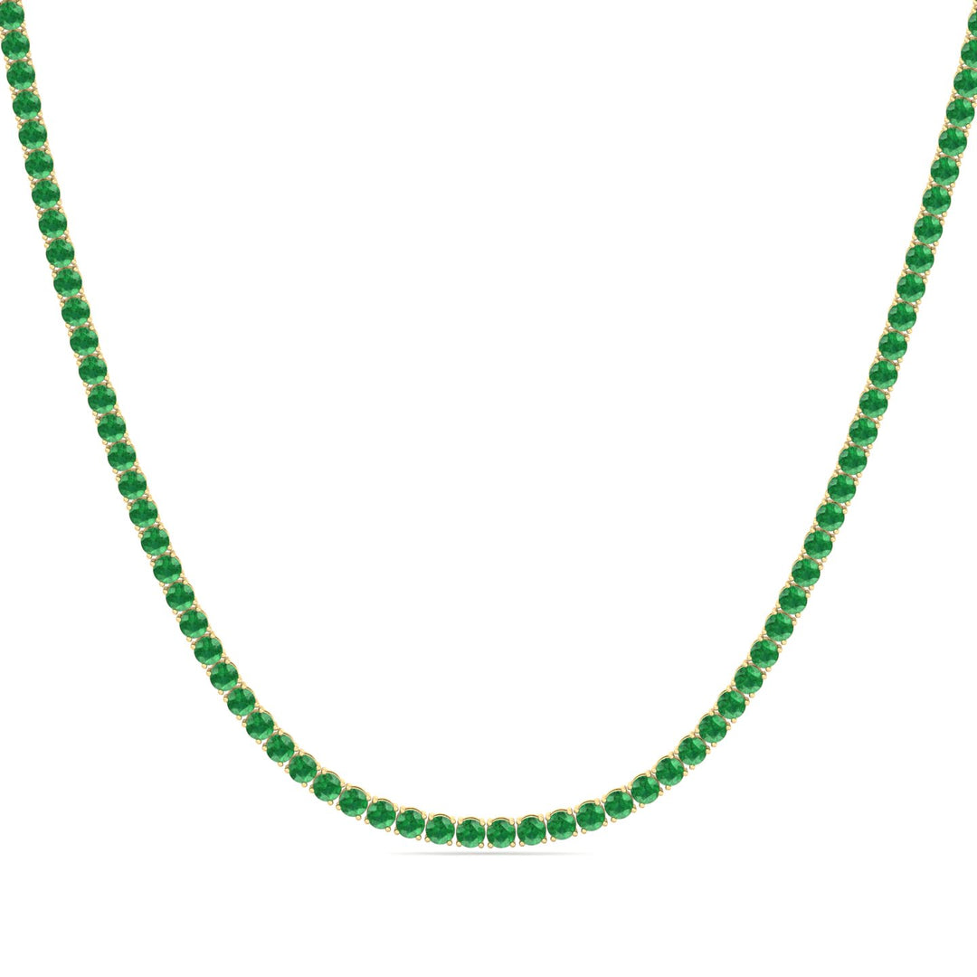 Natural Green Emerald Tennis Necklace Yellow Gold, Stretched
