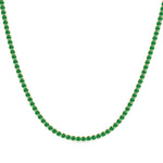 Natural Green Emerald Tennis Necklace Yellow Gold, Stretched