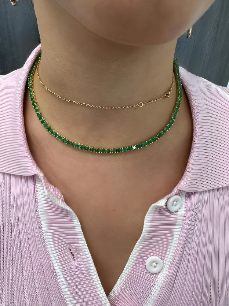 Natural Green Emerald Tennis Necklace Yellow, Model