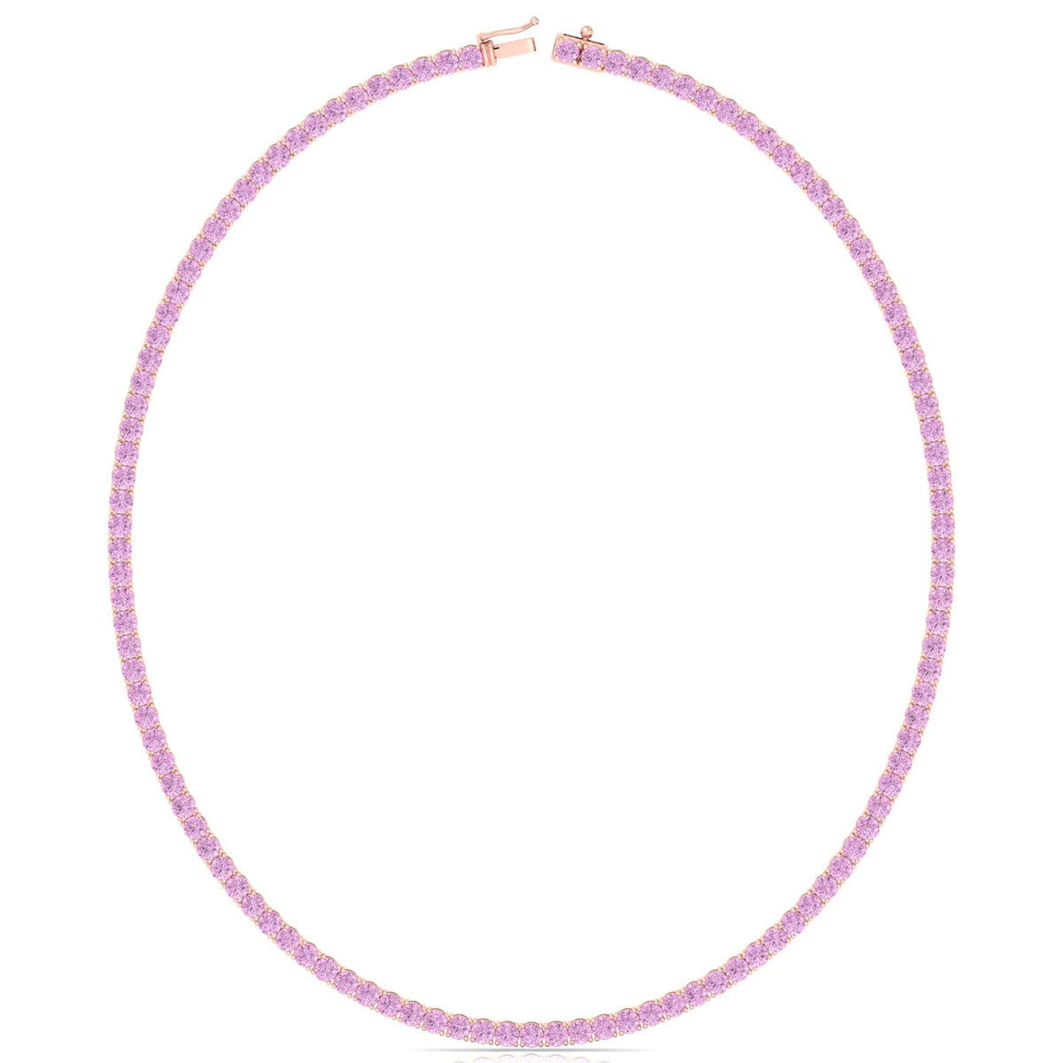 Natural Pink Sapphire Tennis Necklace-14K Rose Gold, Profile
