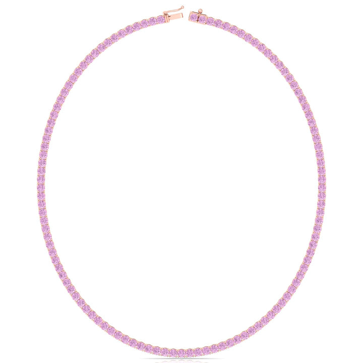 Natural Pink Sapphire Tennis Necklace-14K Rose Gold, Profile