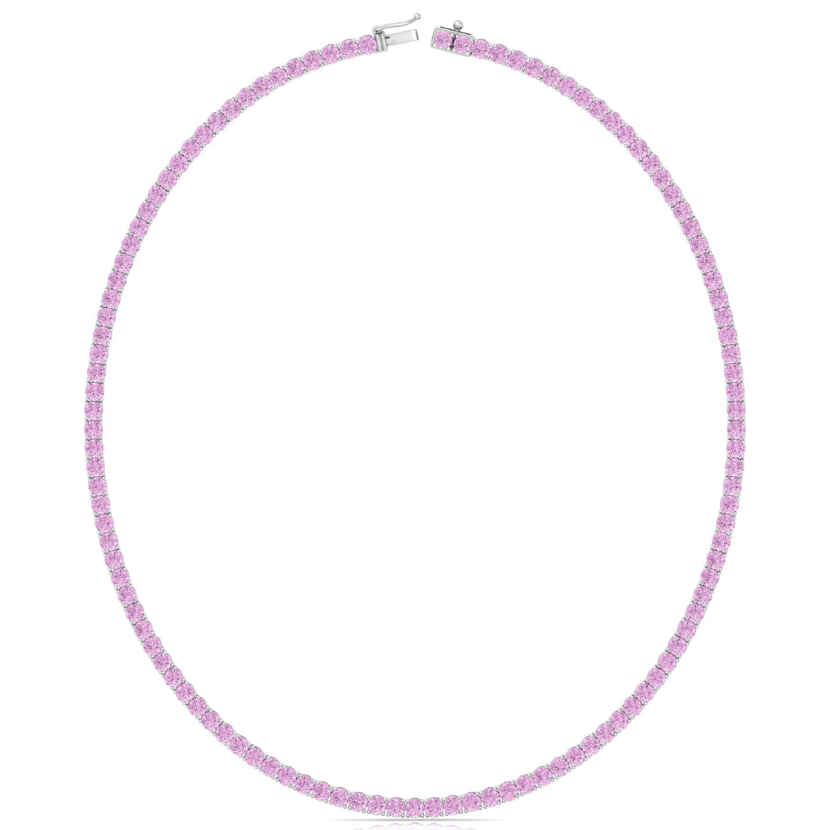 Natural Pink Sapphire Tennis Necklace-14K White Gold, Profile