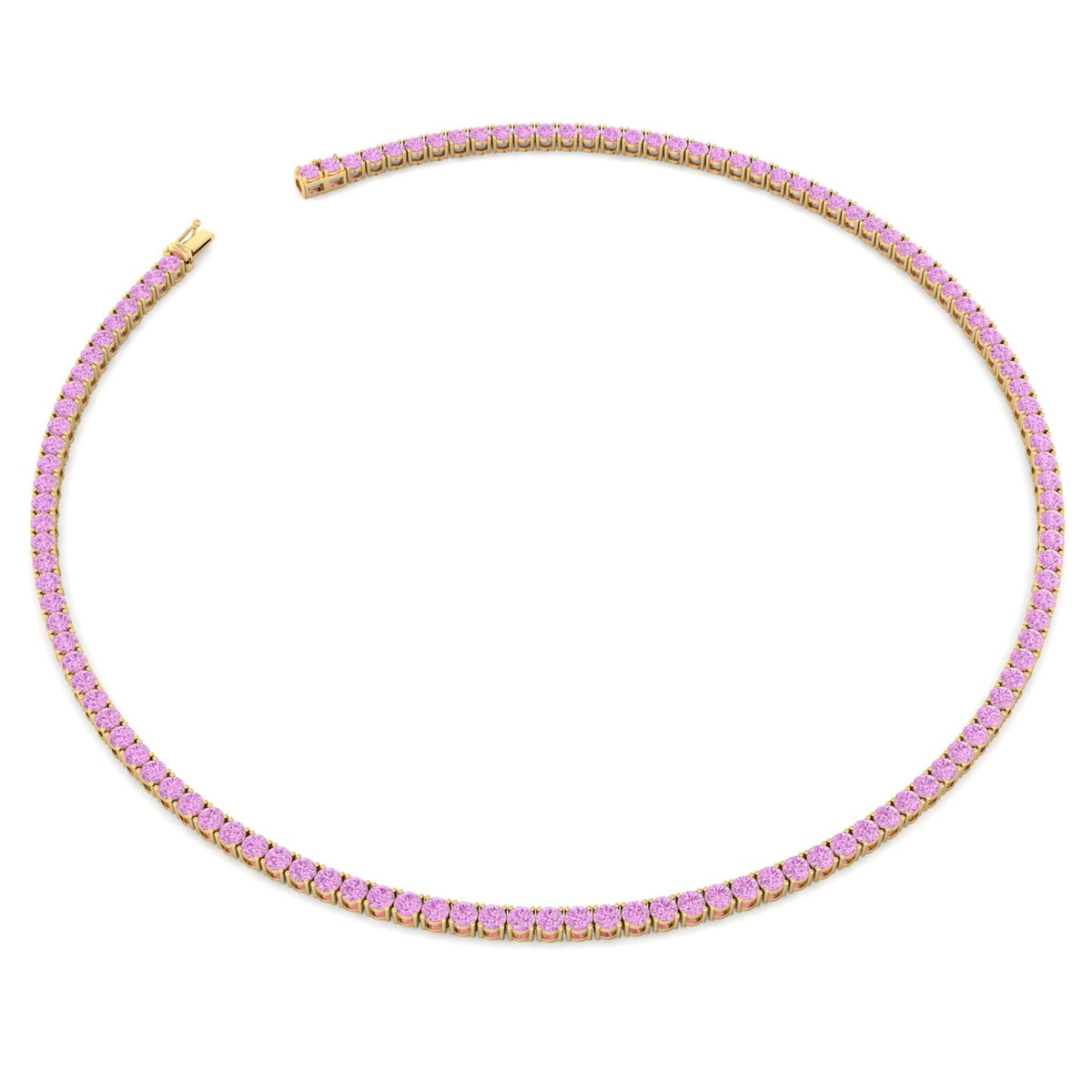 Natural Pink Sapphire Tennis Necklace-14K Yellow Gold, Top Down