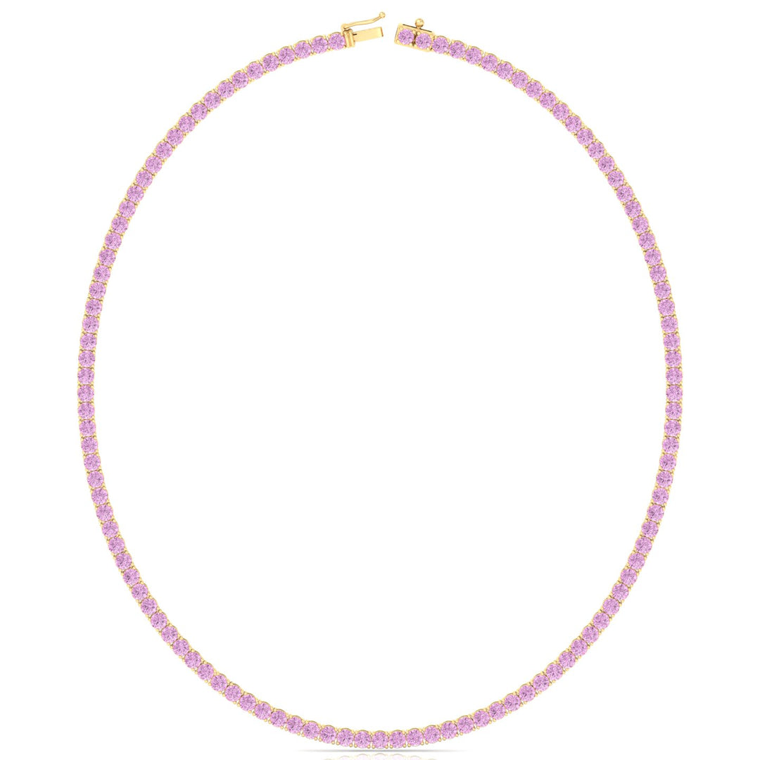 Natural Pink Sapphire Tennis Necklace-14K Yellow, Profile