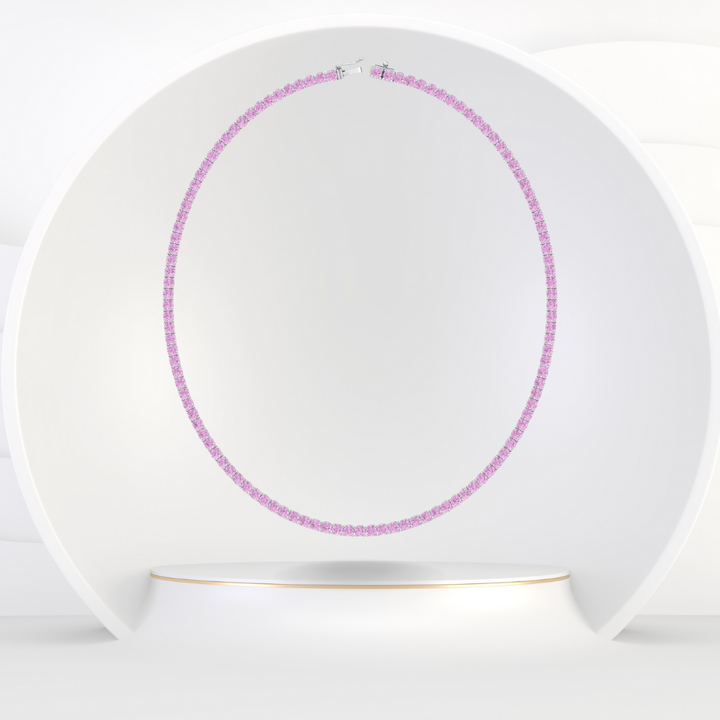 Natural Pink Sapphire Tennis Necklace - 14K Solid Gold