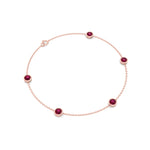 Natural Red Rubies By The Yard Bracelet, Rose Gold, Top Down