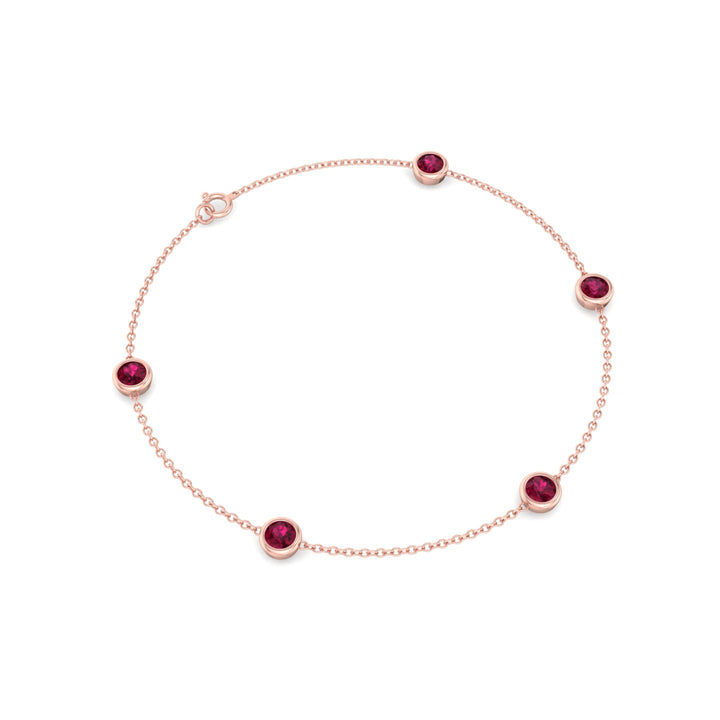 Natural Red Rubies By The Yard Bracelet, Rose Gold, Top Down