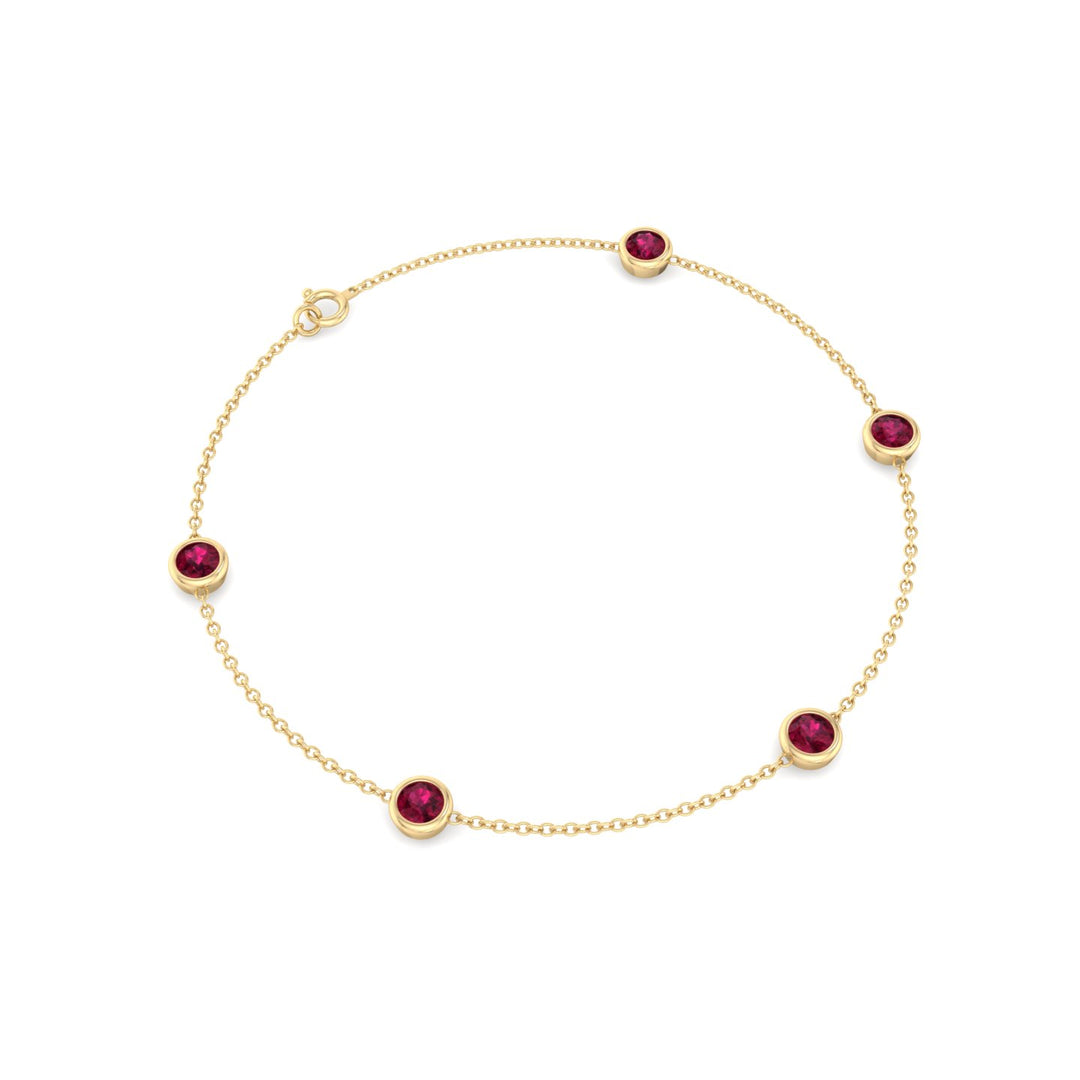 Natural Red Rubies By The Yard Bracelet in Yellow Gold, Top Down