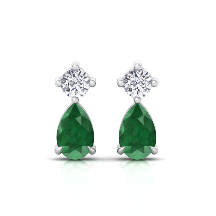 Natural Round Diamond & Pear Green Emerald Drop Earrings, Front