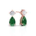 Natural Round Diamond & Pear Green Emerald Earrings, Rose Gold, Backing
