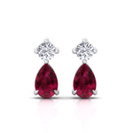 Natural Round Diamond & Pear Red Ruby Drop Earrings, White, Front