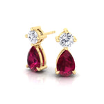 Natural Round Diamond & Pear Red Ruby Drop Earrings, Yellow, Tilted