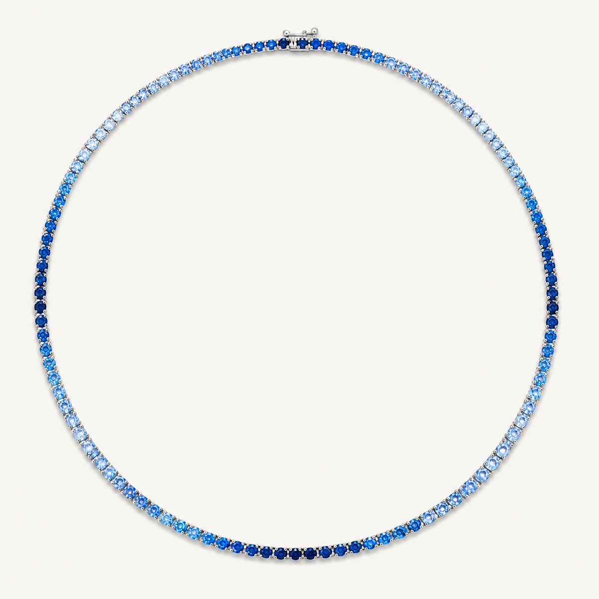 Natural Ombre Blue Sapphire Tennis Necklace Solid Gold