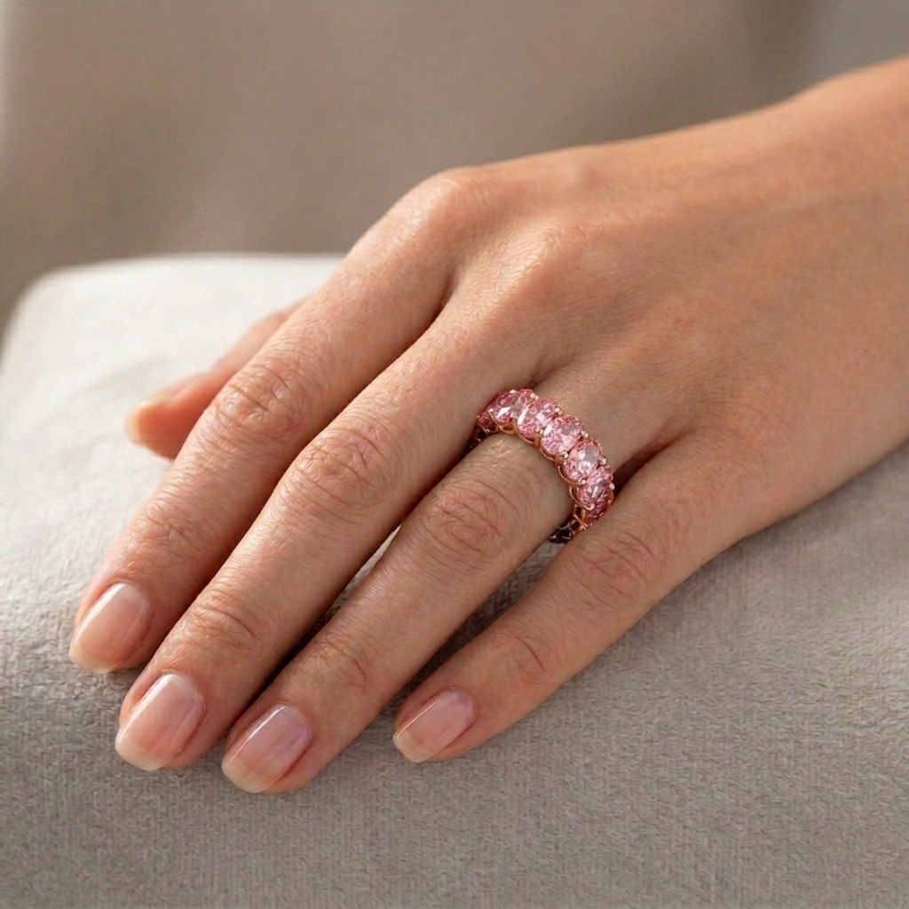 Oval Shape Pink Sapphire Eternity Band RG lifestyle