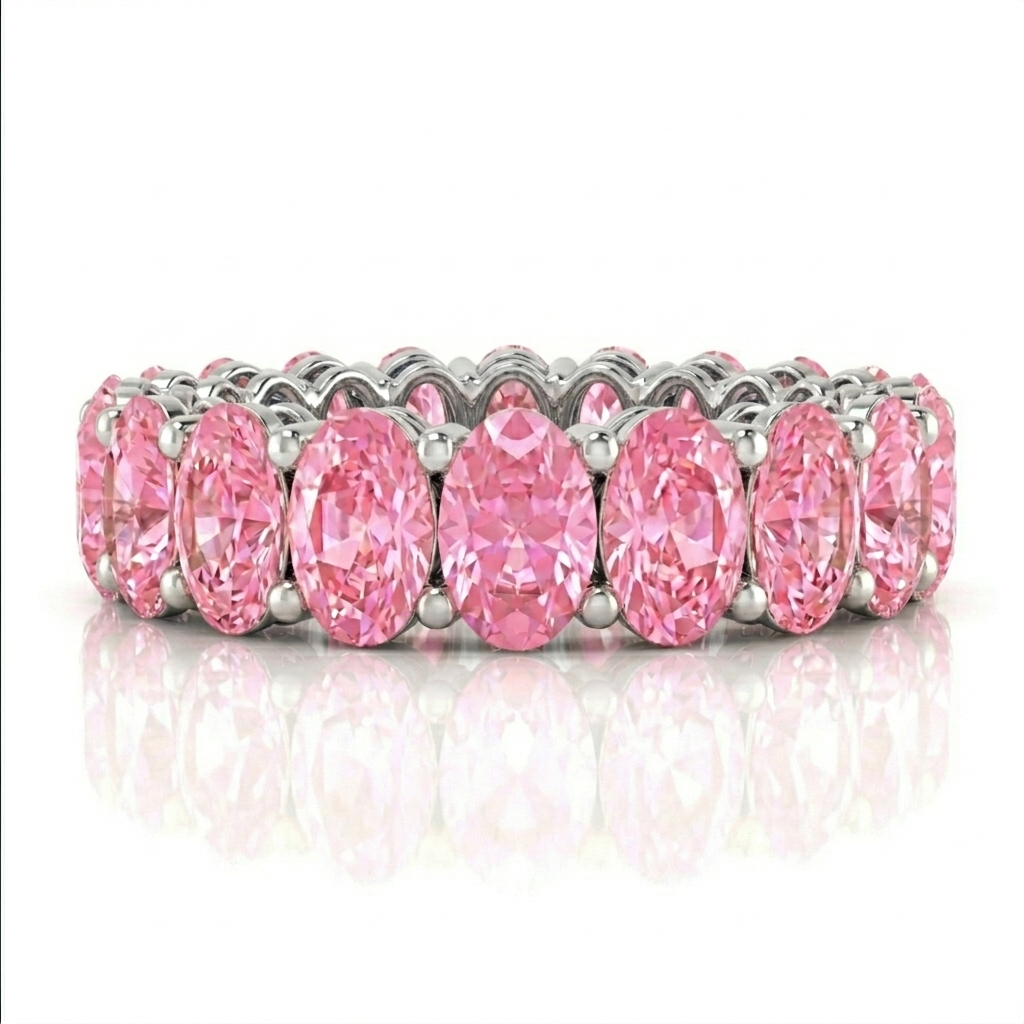 Oval Shape Pink Sapphire Eternity Band WG 3