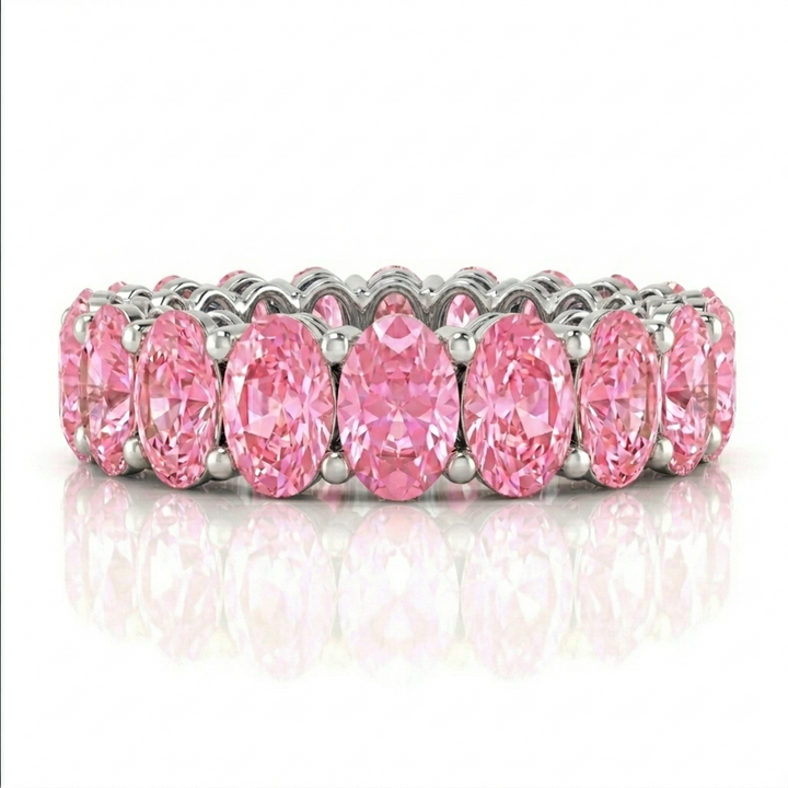 Oval Shape Pink Sapphire Eternity Band WG 3