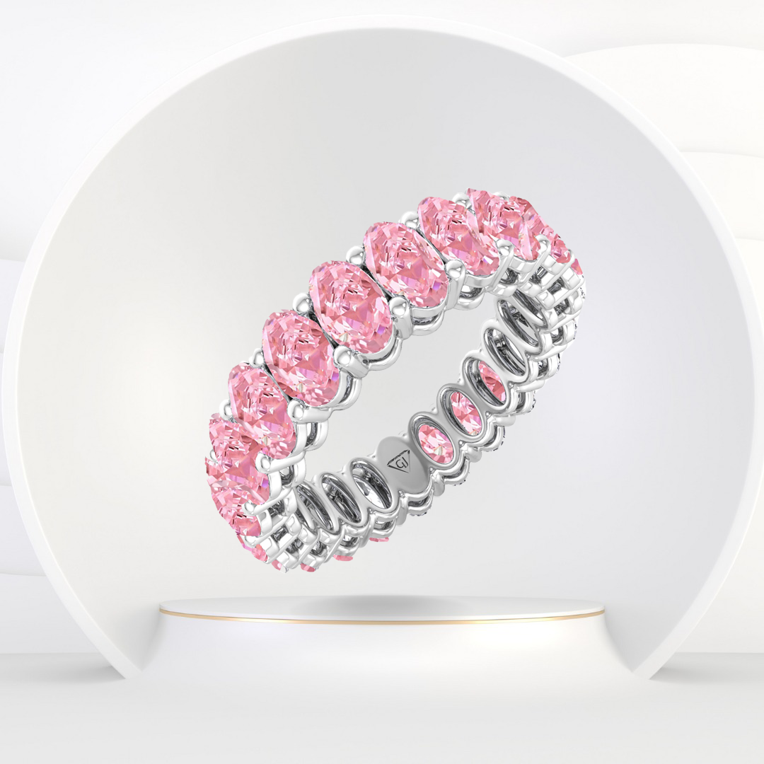 Oval Shape Pink Sapphire Eternity Band WG