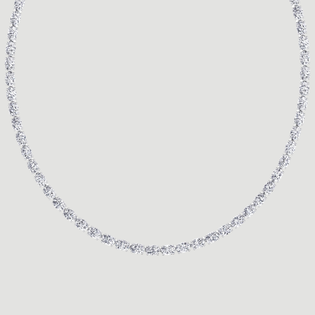 Oval Shape East to West Natural Diamond Tennis Necklace