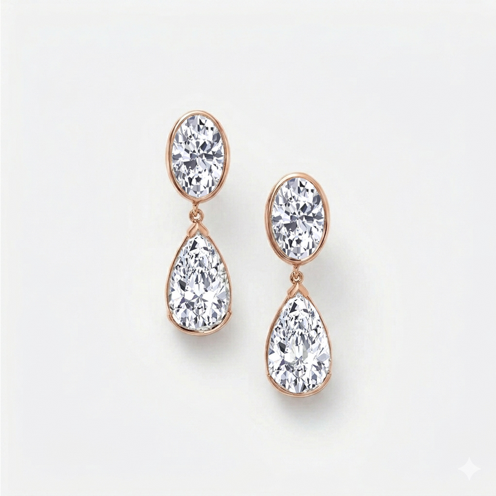 Oval and Pear Shape Bezel Set Natural Diamond Drop Earrings RG 2