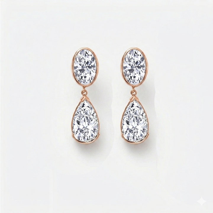 Oval and Pear Shape Bezel Set Natural Diamond Drop Earrings RG