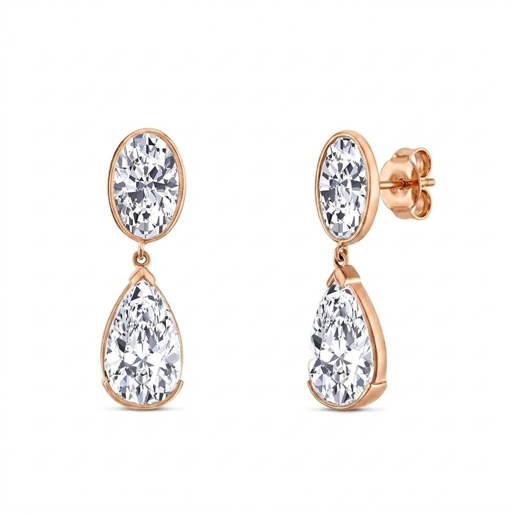 Oval and Pear Shape Bezel Set Natural Diamond Drop Earrings RG 4