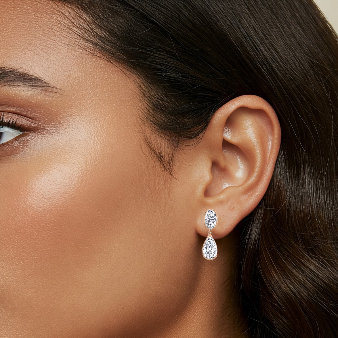 Oval and Pear Shape Bezel Set Natural Diamond Drop Earrings RG lifestyle
