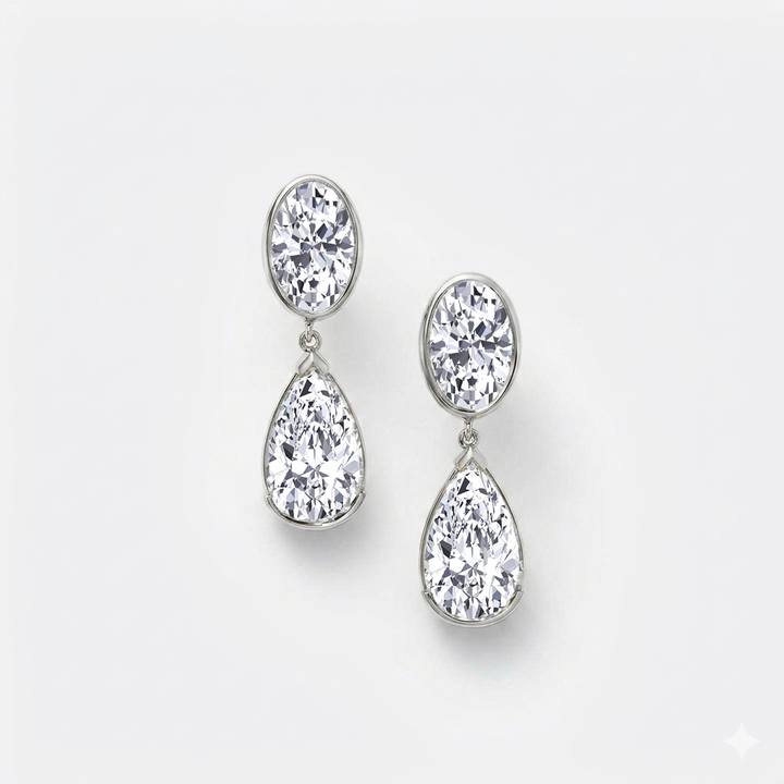 Oval and Pear Shape Bezel Set Natural Diamond Drop Earrings WG 3