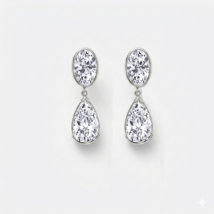 Oval and Pear Shape Bezel Set Natural Diamond Drop Earrings WG2