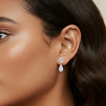 Oval and Pear Shape Bezel Set Natural Diamond Drop Earrings WG lifestyle