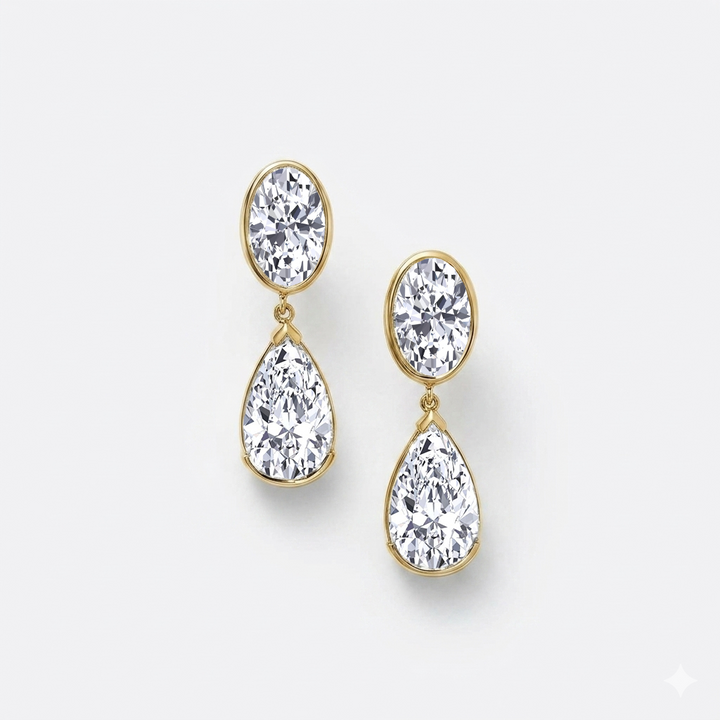 Oval and Pear Shape Bezel Set Natural Diamond Drop Earrings YG 2
