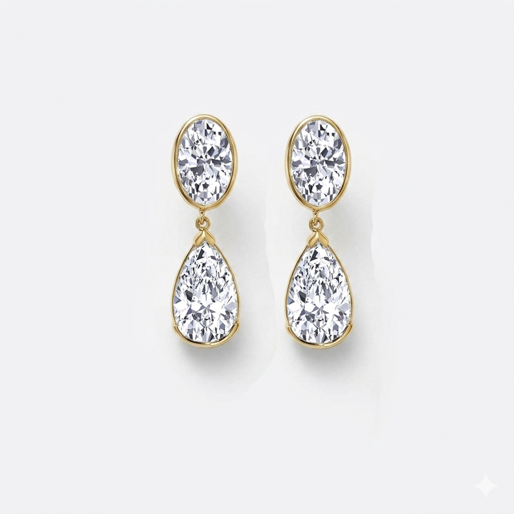 Oval and Pear Shape Bezel Set Natural Diamond Drop Earrings YG 4