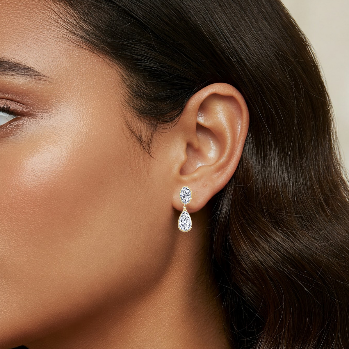 Oval and Pear Shape Bezel Set Natural Diamond Drop Earrings YG lifestyle