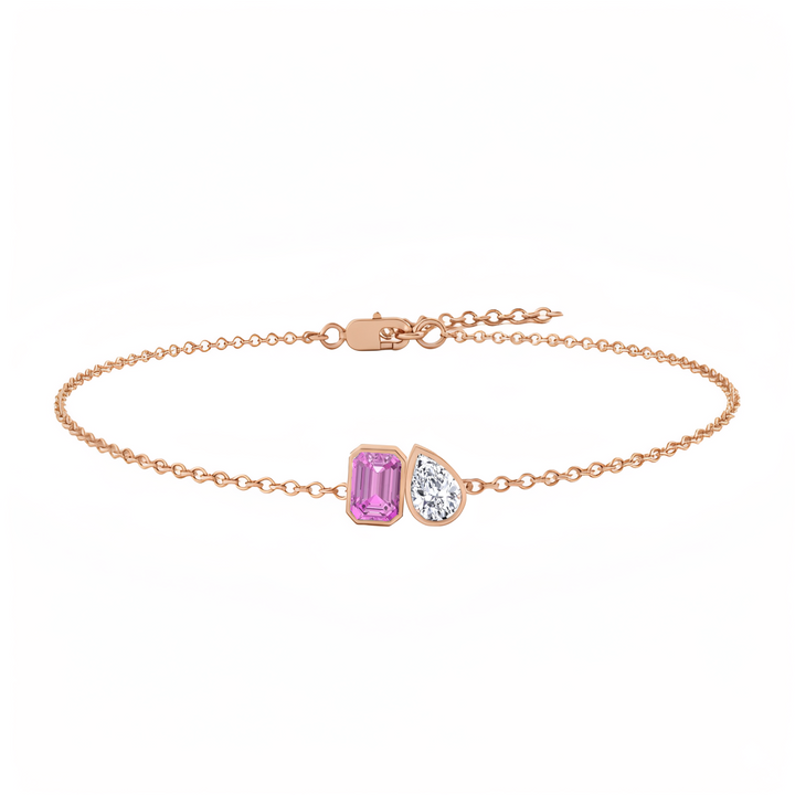 RG Pink Sapphire Emerald & Pear Shape Natural Diamond Bracelet front view
