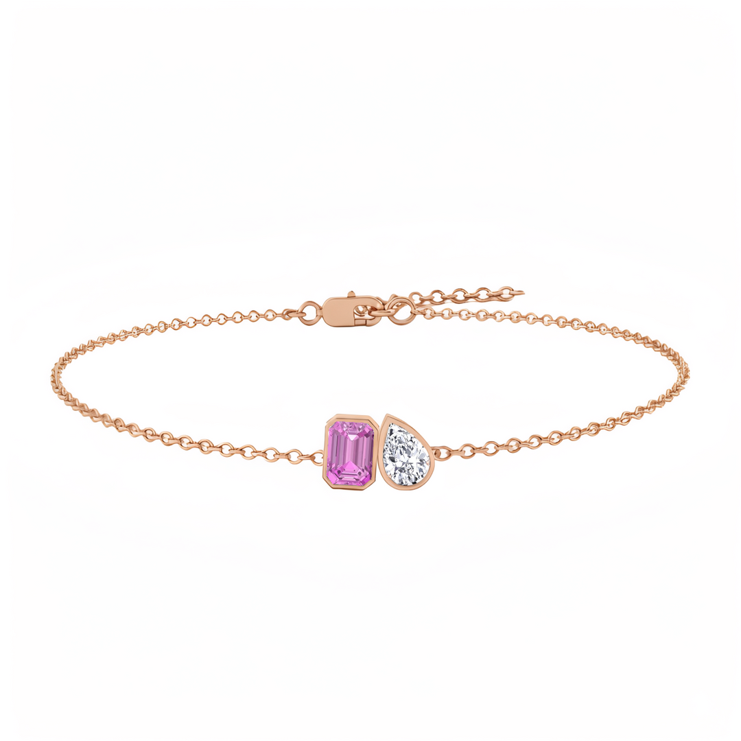 RG Natural Pink Sapphire Emerald & Diamond Pear Shape 