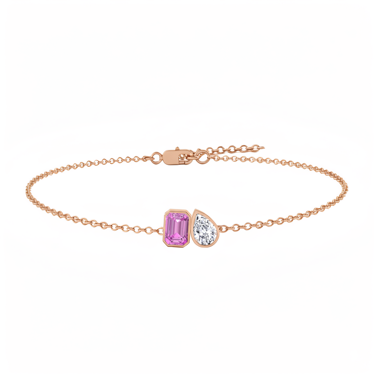 RG Natural Pink Sapphire Emerald & Diamond Pear Shape 